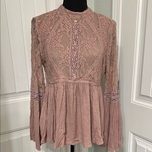 Women's Mauve Lace Peasant Blouse - American Eagle